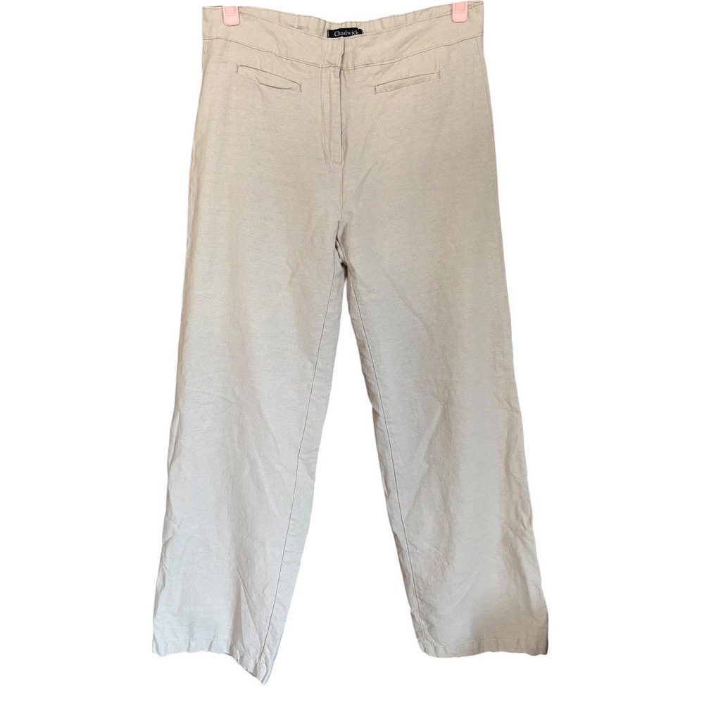Chadwicks Linen Blend Wide Leg Pants Womens‎ 12 Beige High Rise Trousers NWOT